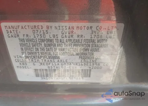 2015 Nissan Versa 1.6 Sv z USA, uszkodzony, nr VIN 3N1CN7AP1FL959859